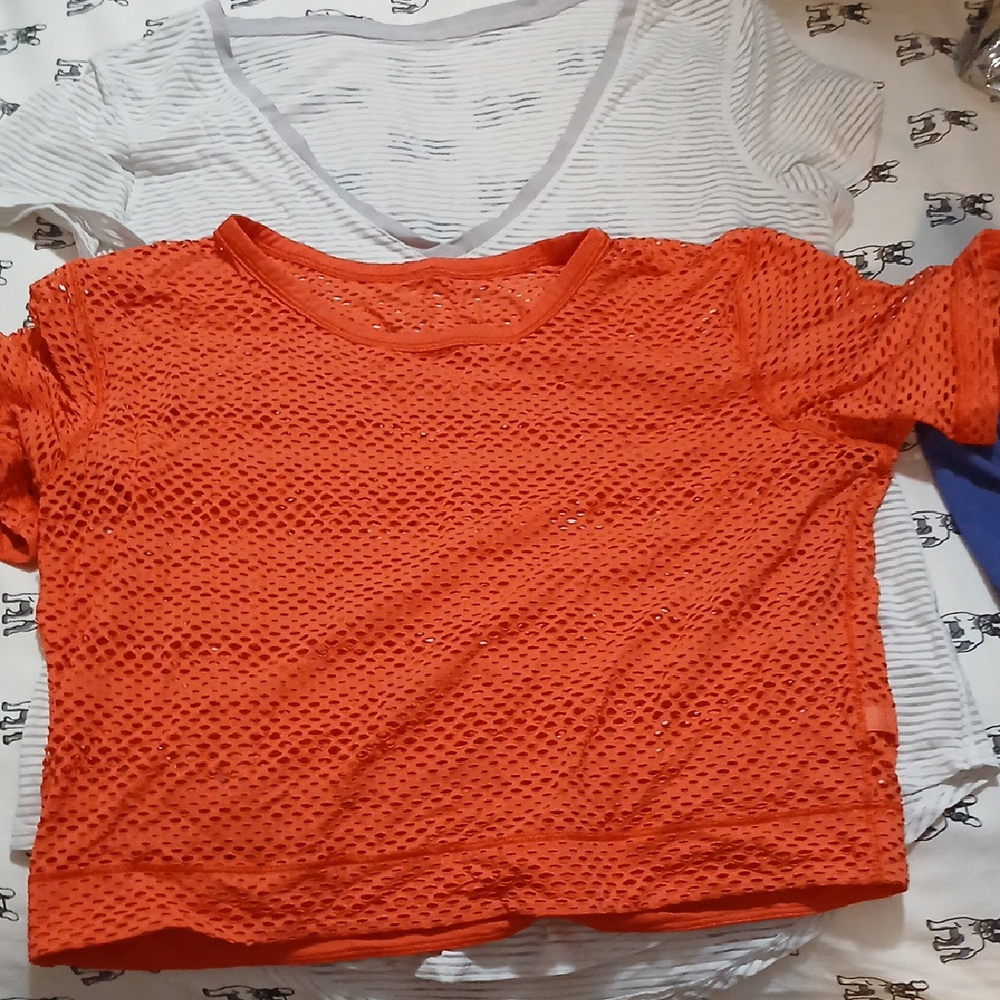 Lululemon Athletica Orange Cropped Mesh T-Shirt